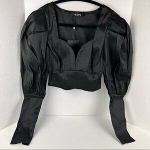 Nwt - Asos Design Naanaa Sweetheart Puff Sleeve Crop Top In Black. Size: 4 (Us)